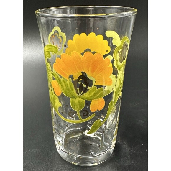 Vintage Hand-Painted Floral Juice Glasses made in Japan Orange Green Gold Dots - Picture 10 of 11